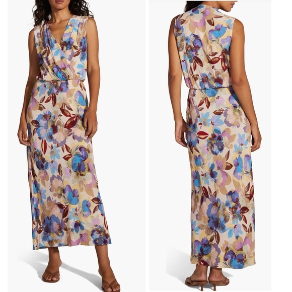 Favorite Daughter The Nita Floral Sleeveless Blouson Pleated V neck Maxi Dress